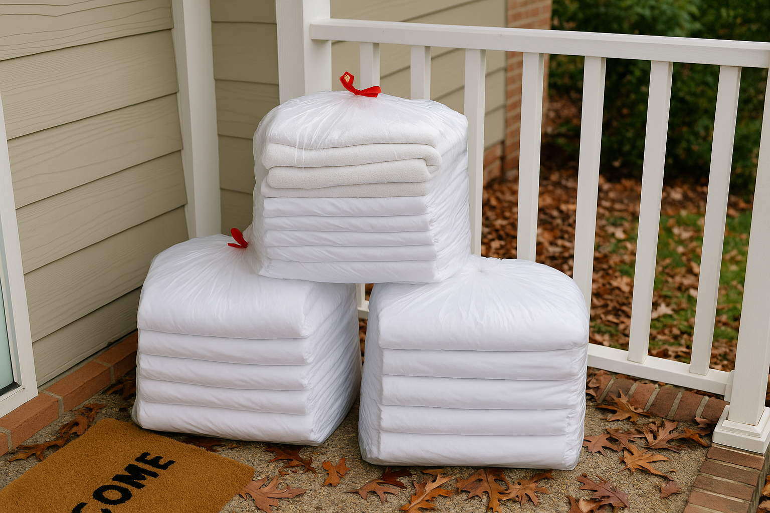 Clean folded laundry in bags ready for same-day pickup from Detroit wash and fold service